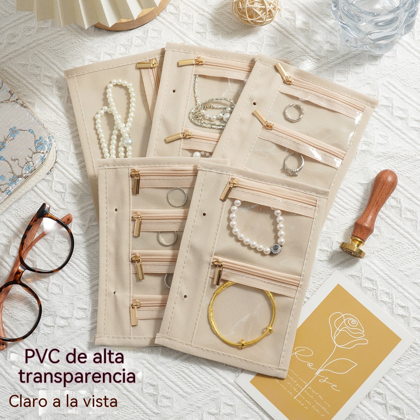 🔥Elegante y portátil estuche para guardar joyas con estampado de flores de ciruelo y mariposas