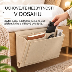 🔥 Sleva 50 %! 🛏️✨ Závěsný organizér k posteli: mějte vše potřebné po ruce.
