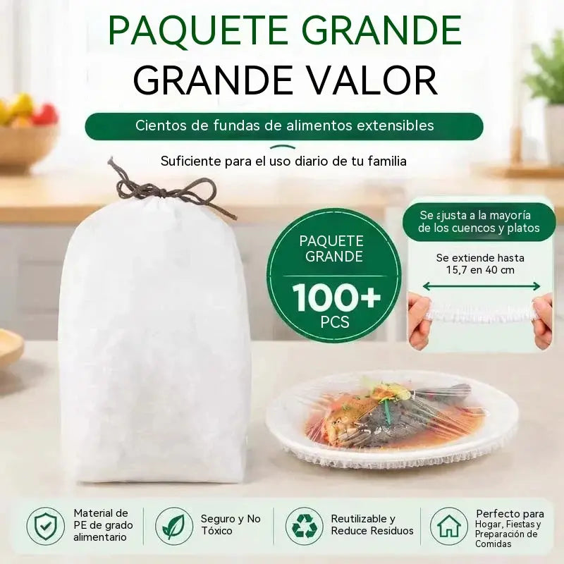 【3 paquetes con un total de 300 piezas.】🔥 Tapas elásticas desechables para platos y cuencos
