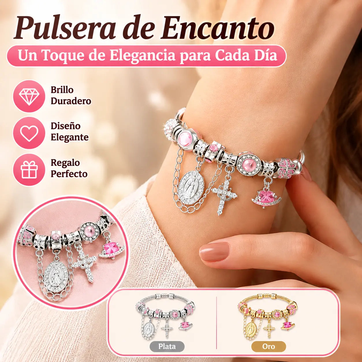 ✨Pulsera de cuentas de la Virgen María - Cadena de hueso de serpiente bicolor en oro y plata