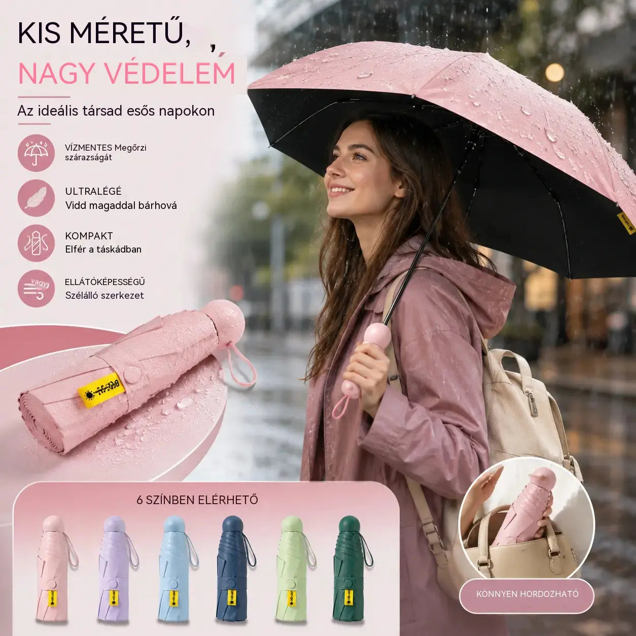 Kettős rendeltetésű, hordozható, kapszula formátumú esernyő