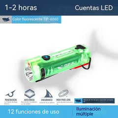 ✨☀️Una linterna compacta de alta intensidad con luz lateral multifuncional. Se carga rápidamente mediante USB-C, es portátil y tiene una batería de larga duración.