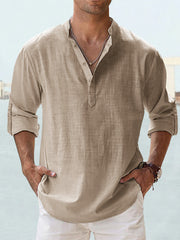 【S-5XL】Camisa informal de manga larga de algodón y lino para hombre