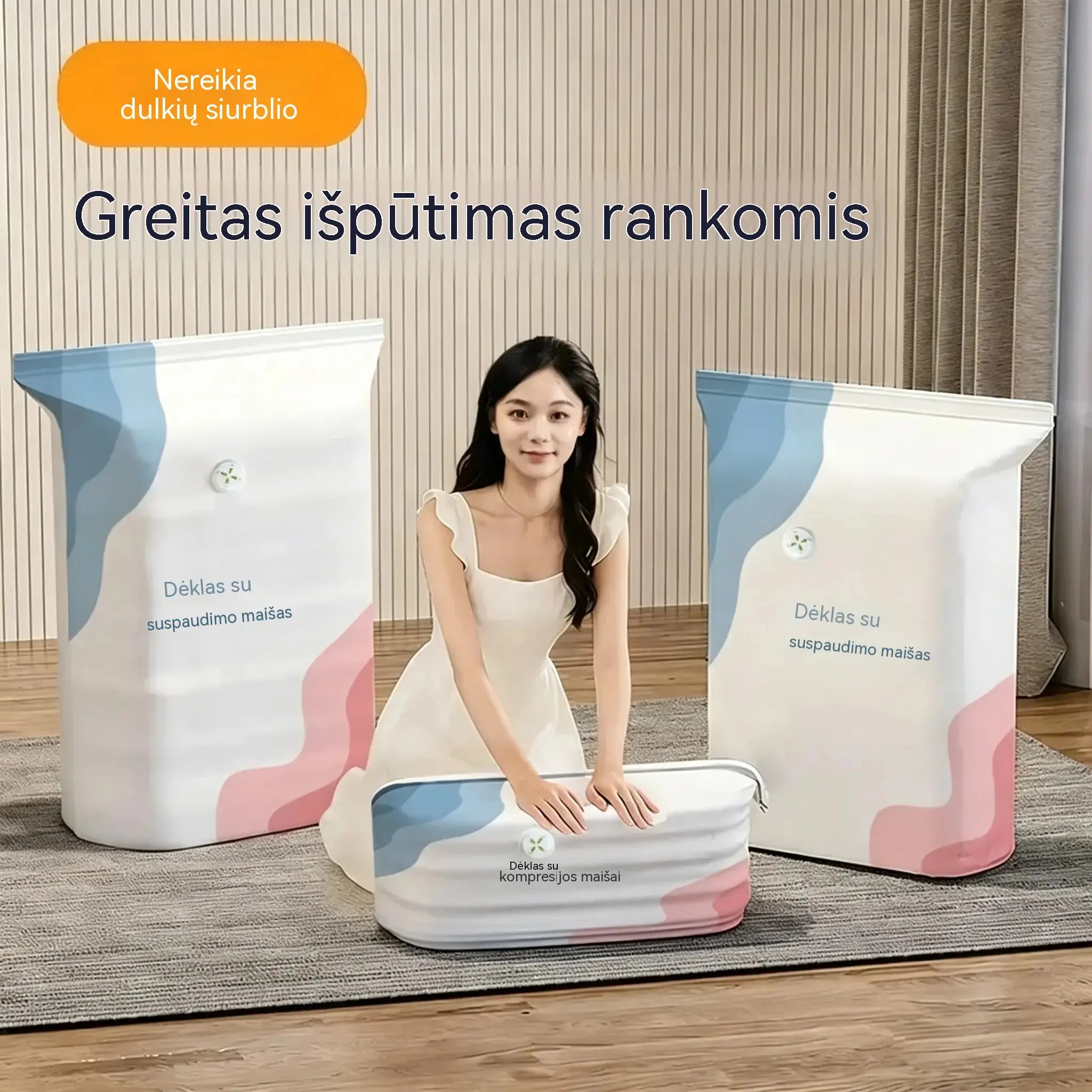 🧳 5 vnt. rinkinys【Perkate 3 – 2 gaunate NEMOKAMAI】Vakuuminiai drabužių laikymo maišai (nereikia siurblio)
