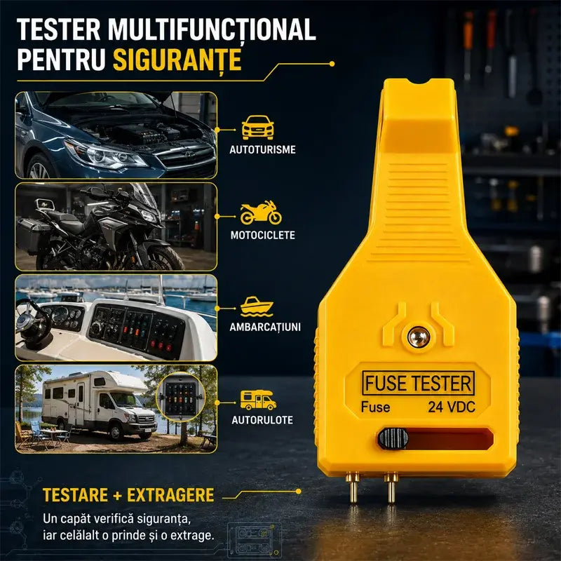 ⚡ Probador de fusibles y alicates 2 en 1 para coche (compatible con 12V/24V / indicador LED verde / espaciado ajustable / alicates extractores / para coche, camión y barco). 🚗✨