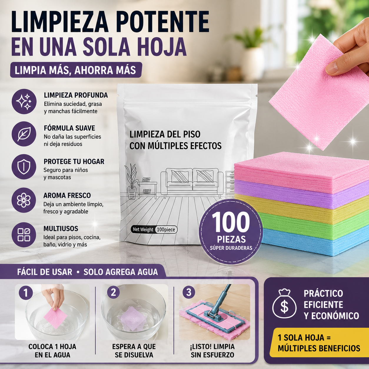 🧹【¡Compra 1 y recibe 1 GRATIS!】✨ 200 unidades de pastillas limpiadoras multiusos antibacterianas y desodorizantes | Aptas para madera dura, suelos laminados, azulejos y paredes de autocaravana
