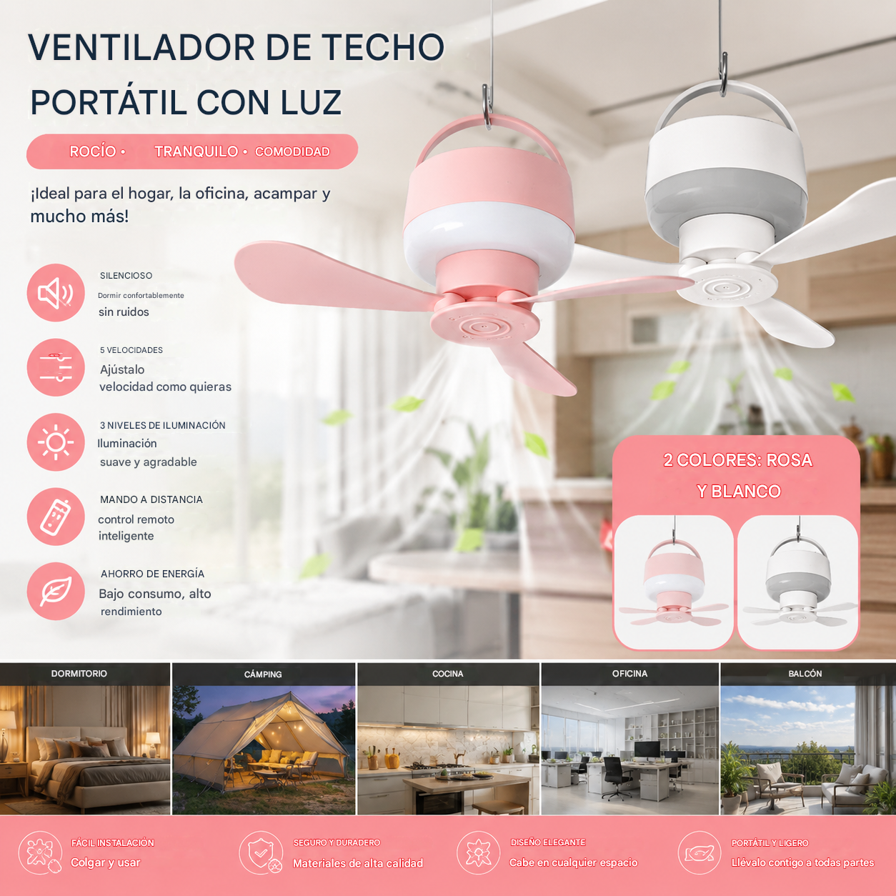 ⏰Oferta por tiempo limitado: ¡Ventilador de techo recargable con luz LED! 🌬️✨