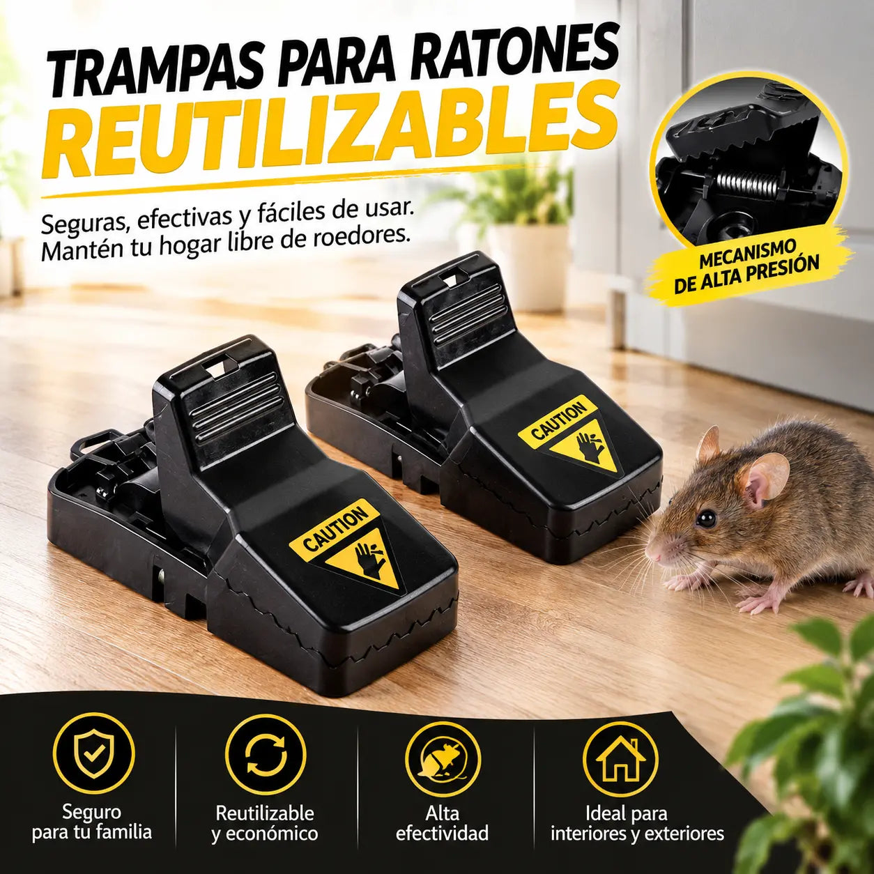 🔥【 4 piezas】🐁🐁 Trampa para ratones de alta sensibilidad reutilizable（Ratonera + Atrayente de comida para ratones）