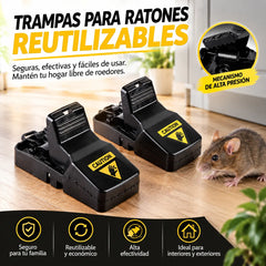 🔥【 4 piezas】🐁🐁 Trampa para ratones de alta sensibilidad reutilizable（Ratonera + Atrayente de comida para ratones）
