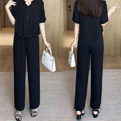 🌸【Top + Pantalones anchos】Traje de seda helada de moda
