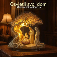 ✨🕯️Dekoracija stola s jaslicama i drvetom života: meko svjetlo za svečanu atmosferu.