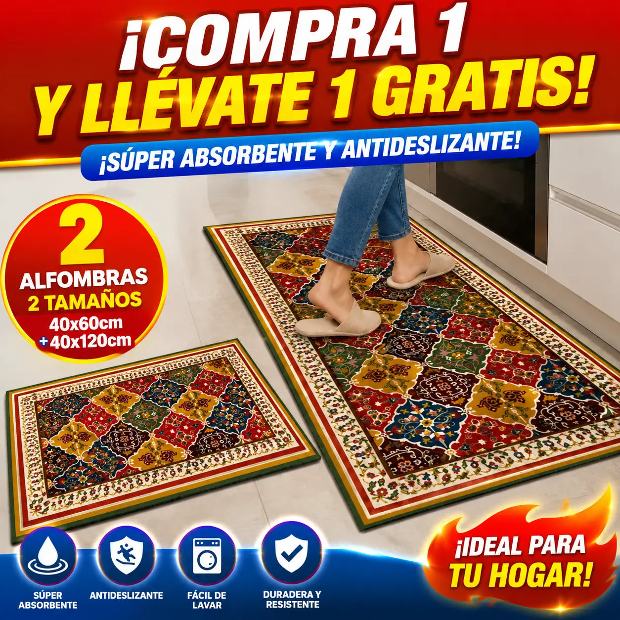🔥【Compra uno y llévate otro gratis, 40×60 + 40×120 cm】🏠💧Alfombra súper absorbente, antideslizante y de secado rápido, imprescindible para el hogar.