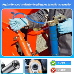 Inyector de grasa de alta presión con abrazadera autoblocante y boquilla de engrase de doble asa + manguera flexible de 30 cm
