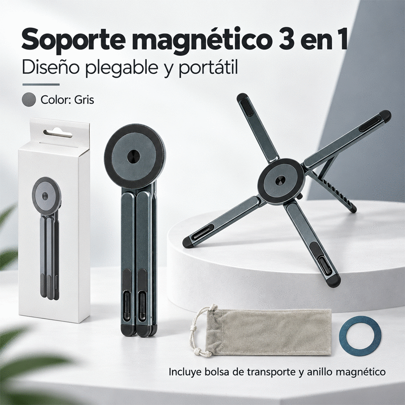 📱💻🧲 Soporte Magnético 3 en 1 de Aleación de Aluminio | Universal para Tablet, Móvil y Portátil | Plegable y Portátil ✨