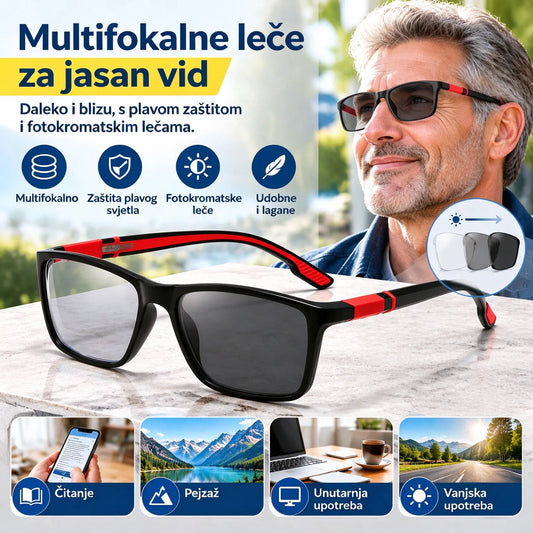 Nove moderne multifokalne naočale za čitanje sportskog stila: fotokromatske naočale koje ne klize, namijenjene starijim osobama i prikladne za gledanje na blizinu i daljinu.