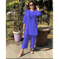 【40-100kg】Verano nueva moda color sólido temperamento viaje estilo étnico ropa de manga larga traje de dos piezas
