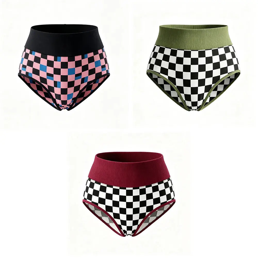 🩲【S-XL】Braguitas de Cintura Alta de Algodón para Mujer ✨ Ropa Interior Transpirable Estampado Cuadros