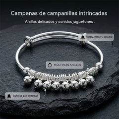 ✨Brazalete de plata de ley 925 con múltiples anillos y campana, estilo étnico, moderno y exquisito.