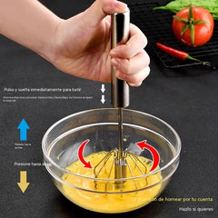 24€【 Conjunto de 3 piezas】Batidor de huevos semiautomático de acero inoxidable