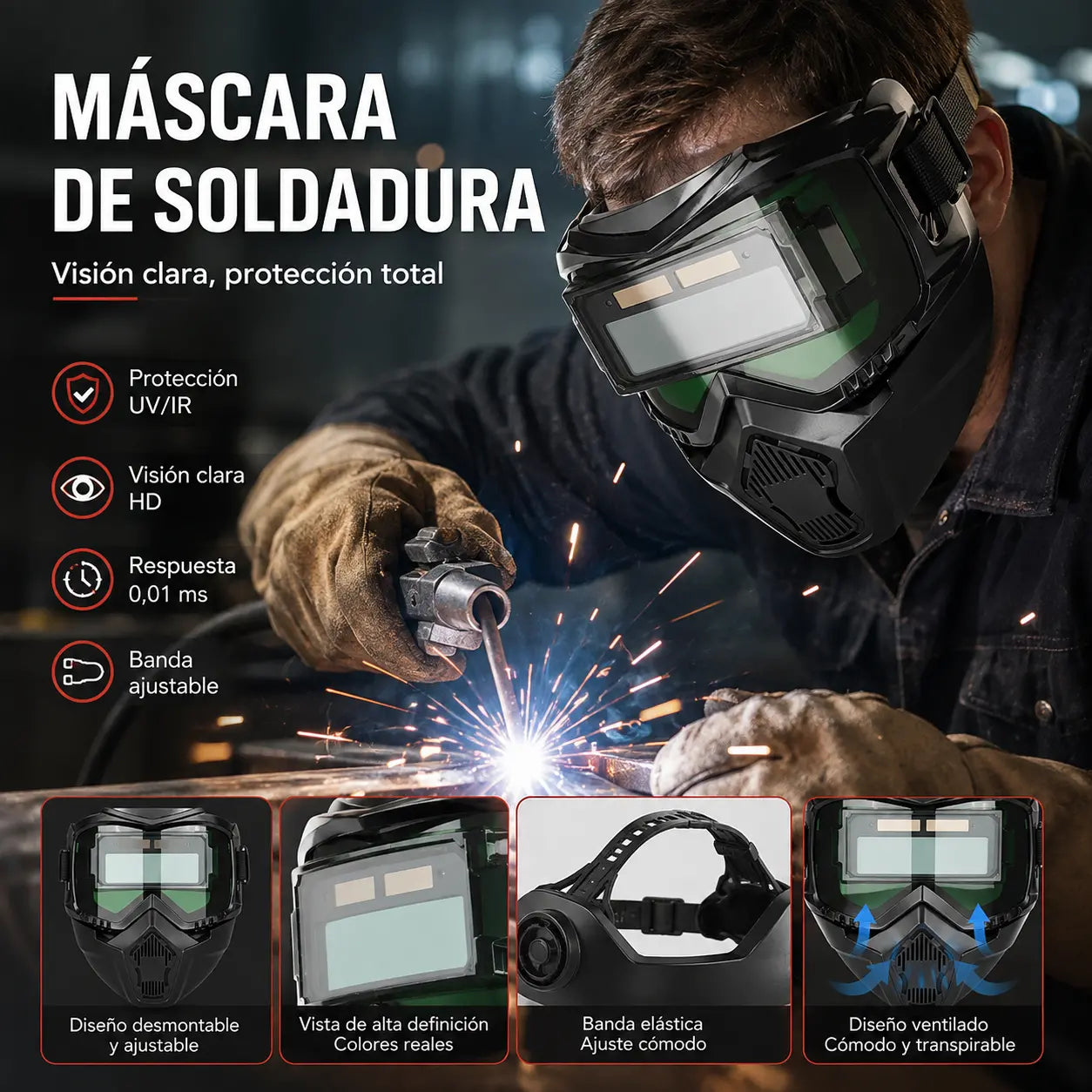 🔥😎Casco de soldadura totalmente automático con cambio de luz y máscara protectora montada en la cabeza para soldadores