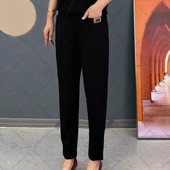 【M-6XL】Pantalones casuales versátiles de color sólido microelásticos de gran tamaño