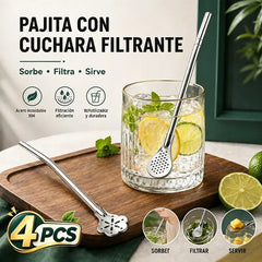 🍹 Cuchara-Pajita Multiusos de Acero Inoxidable – Filtra y Mezcla en uno, Perfecta para Leche y Té 🥤