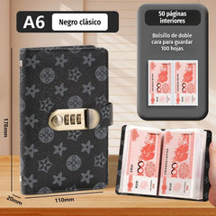 📓💰🔐Se utiliza una libreta protegida con contraseña para guardar cheques, dinero en efectivo, tarjetas bancarias y diversos comprobantes.