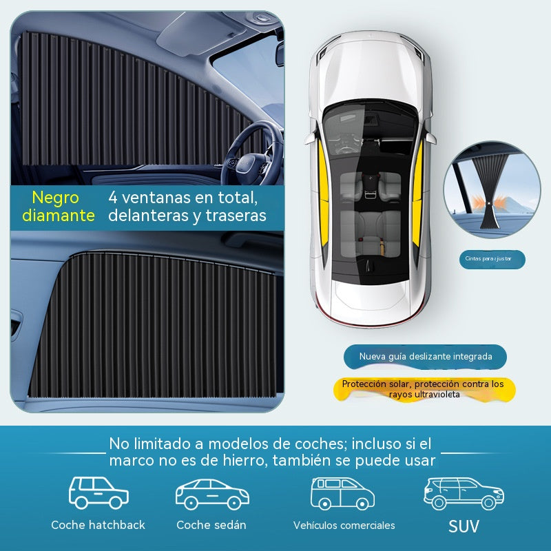 [Juego de 4 piezas] Cortina parasol con riel deslizante para ventana de coche y aislamiento térmico