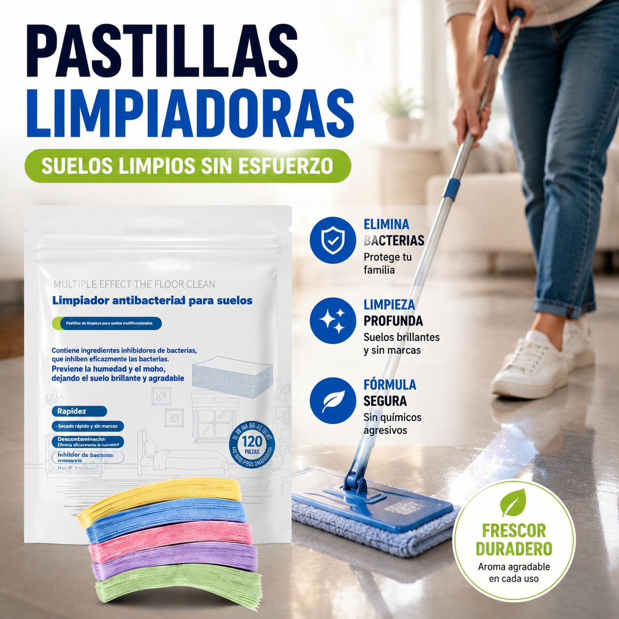 🧹【¡Compra 1 y recibe 1 GRATIS!】✨ 240 unidades de pastillas limpiadoras multiusos antibacterianas y desodorizantes | Aptas para madera dura, suelos laminados, azulejos y paredes de autocaravana