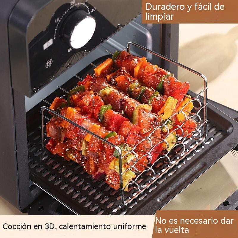 Parrilla de tres niveles, rejilla para freidora de aire de 30 pines, rejilla para asar al horno, acero inoxidable.