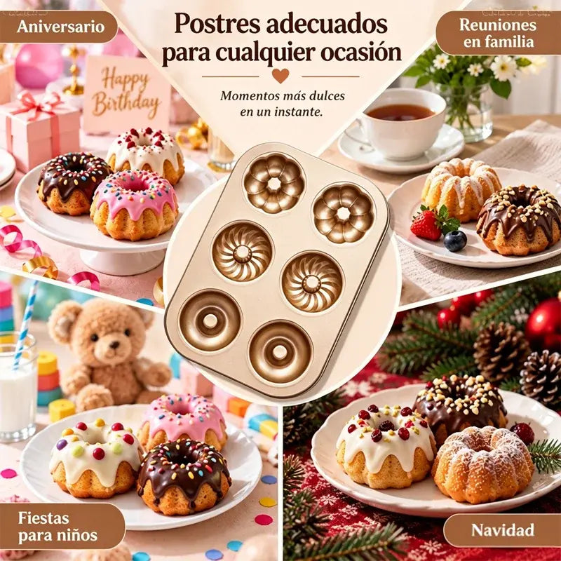 🧁🍰Molde para hornear de acero al carbono con revestimiento antiadherente 🍩 | Varias formas · Revestimiento antiadherente de grado alimenticio · Fácil de limpiar · Distribución uniforme del calor