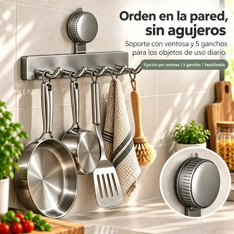 🧲 Organizador de Cocina con Ventosa sin Taladrar | Estante de Pared para Utensilios, Cucharas y Espátulas | Ahorra Espacio y Máxima Sujeción 🍳