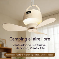 🔥🎁 Ventilador de techo portátil multifuncional con luz, control remoto y pantalla digital.