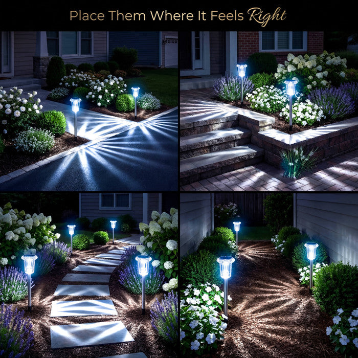 ✨【Compra 2 y llévate 2 gratis, juego de 4 piezas】☀️Lámpara de suelo solar de acero inoxidable con efecto de estrella para decoración de jardín