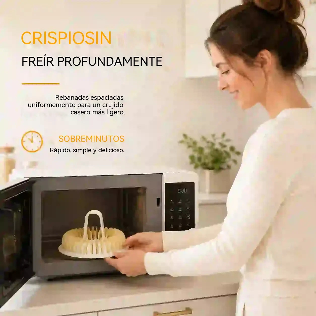 Juego de máquina casera para hacer patatas fritas en el microondas con recipiente para cortar.