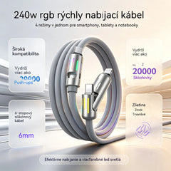 🔥 (2 metre dlhý) 4-v-1 PD 240W kábel – USB-C, Lightning a USB-A rýchle nabíjanie, hliník a silikón, synchronizácia dát ⚡📱