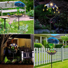 🐦🌞 Decoración Creativa para Jardín con Comedero para Pájaros y Luz Solar LED | Encanto Mágico para tu Patio 🐸✨
