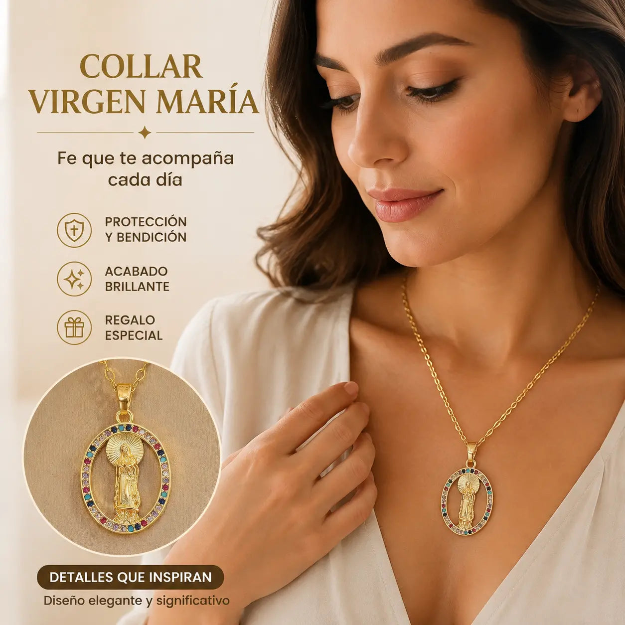 【🔥2 piezas】🙏Collar con colgante de la Virgen María: un elegante collar con temática religiosa, engastado con deslumbrantes circonitas cúbicas.