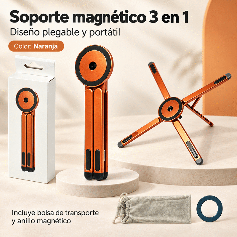 📱💻🧲 Soporte Magnético 3 en 1 de Aleación de Aluminio | Universal para Tablet, Móvil y Portátil | Plegable y Portátil ✨