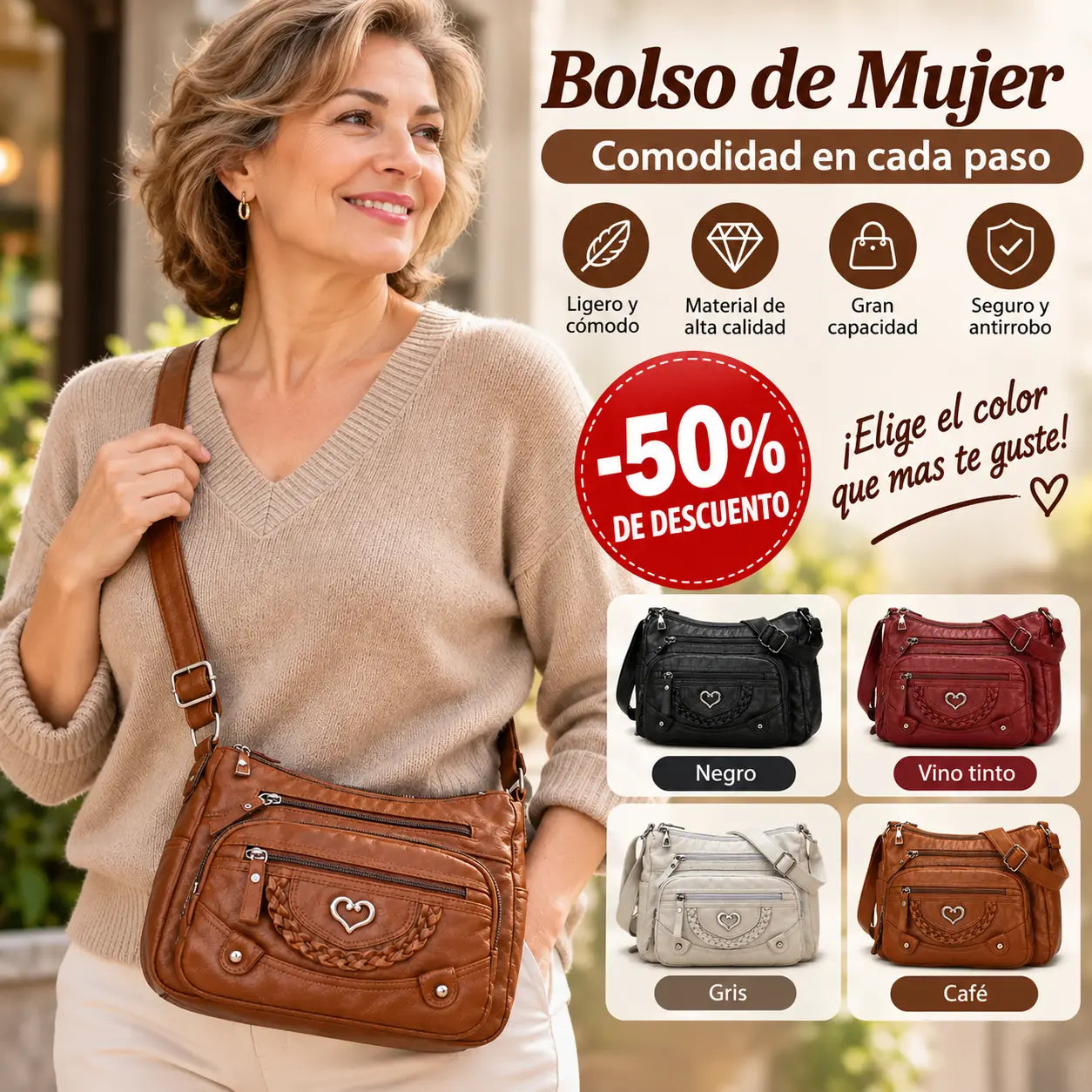 💐¡50% DE DESCUENTO! 🎁Bolso cruzado de PU suave para mujer – Múltiples bolsillos para una organización perfecta 👜🔑