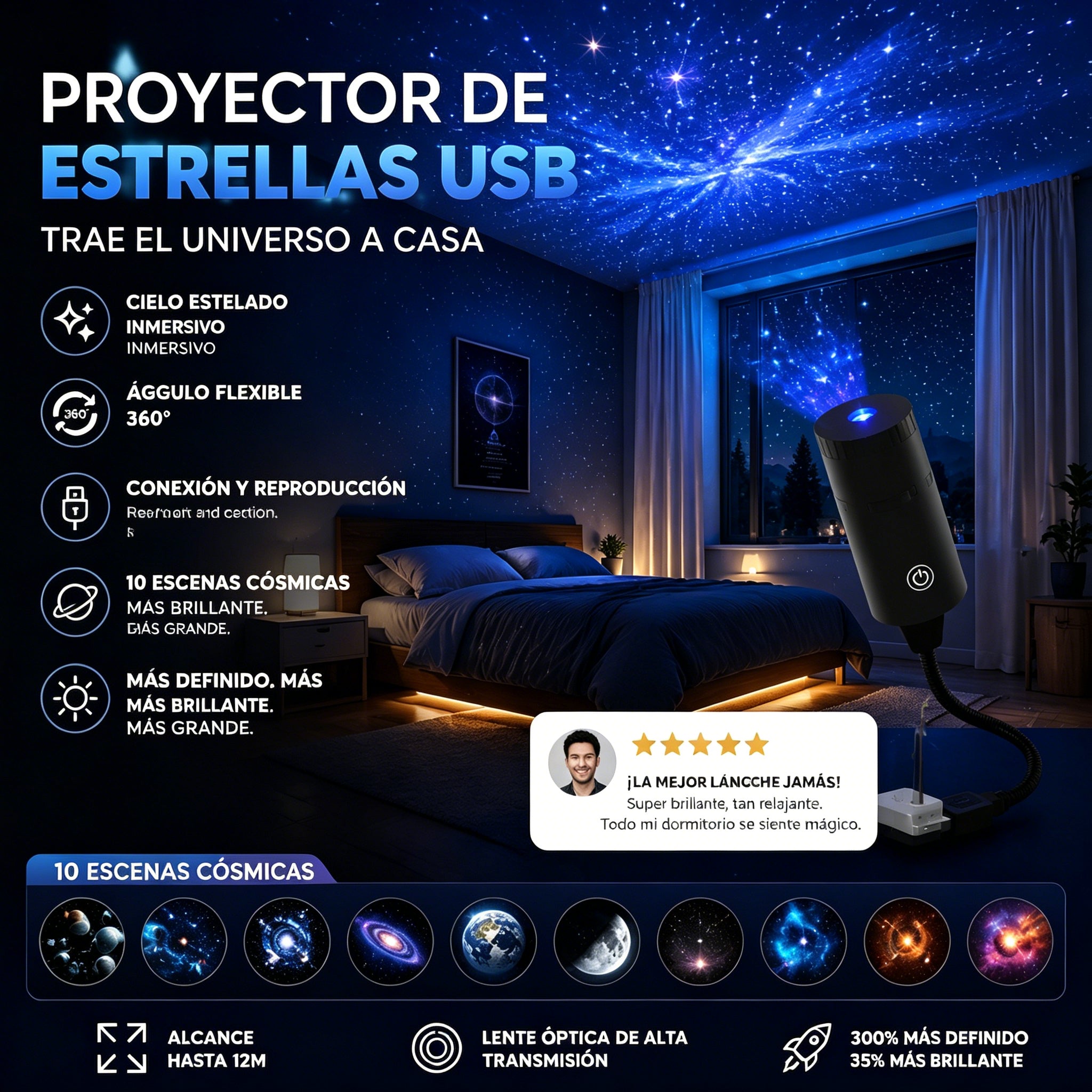 ✨ Proyector de estrellas HD – Conectar y usar 🥳