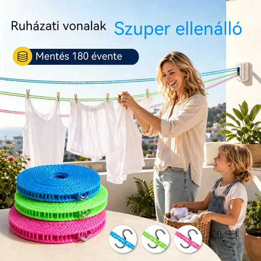 💥【3 darabos】🔗 Csúszásmentes és szélálló ruhaszárító kötél 👕 Megakadályozza a mosás felfordulását a szélben 🌬️