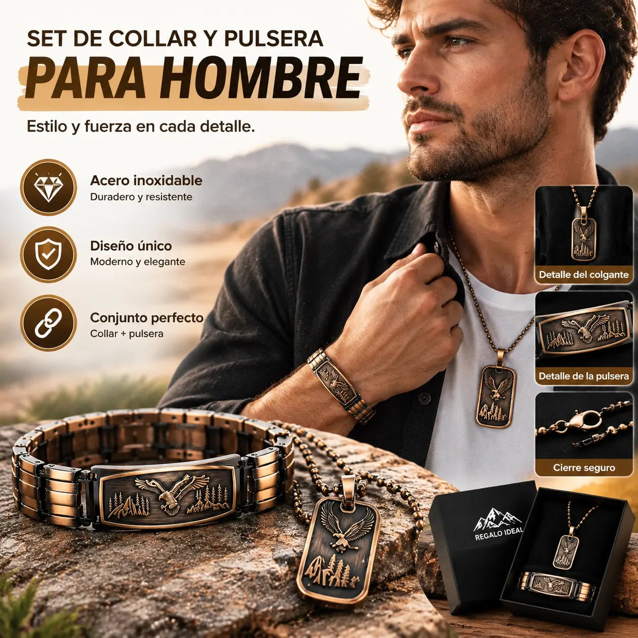 🔥【Pulsera + Collar】Pulsera magnética para hombre con diseño de águila