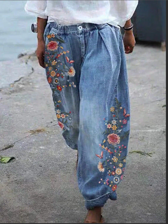 👖【S-5XL】Vaqueros estampados de moda para mujer, bombachos