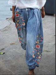 👖【S-5XL】Vaqueros estampados de moda para mujer, bombachos