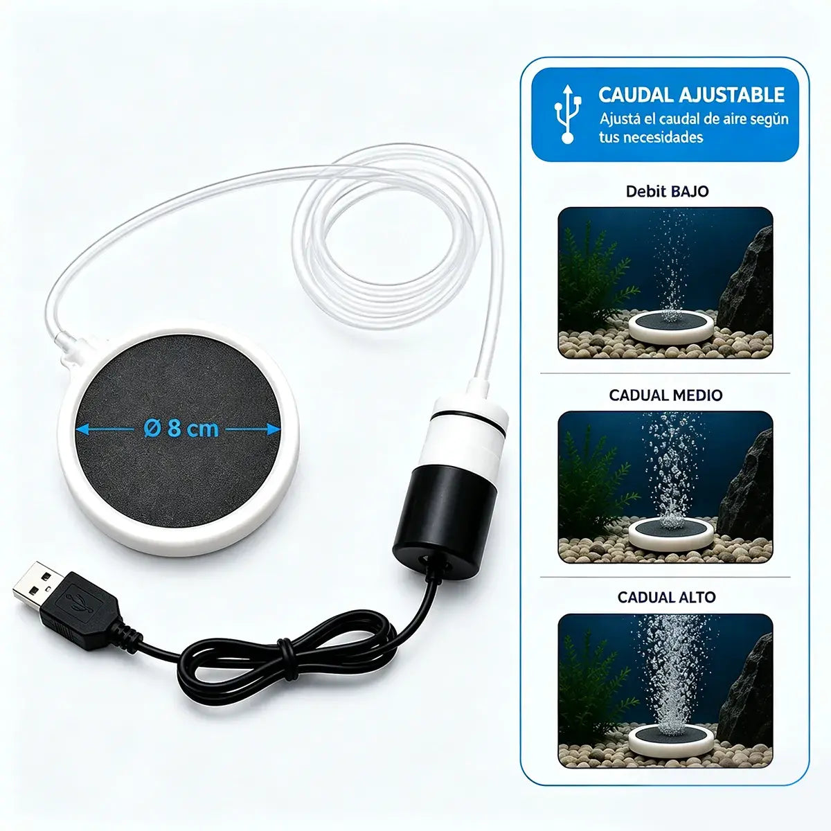 🐟🔇 Bomba de aire para pecera USB ultra silenciosa – Oxigenador portátil recargable para acuarios y pesca 🎣