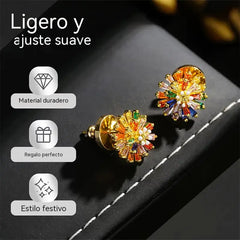 ✨ ✨ Pendientes de botón con diseño de fuegos artificiales de colores – Circonita cúbica, chapados en oro de 18 quilates, festivos 🎆