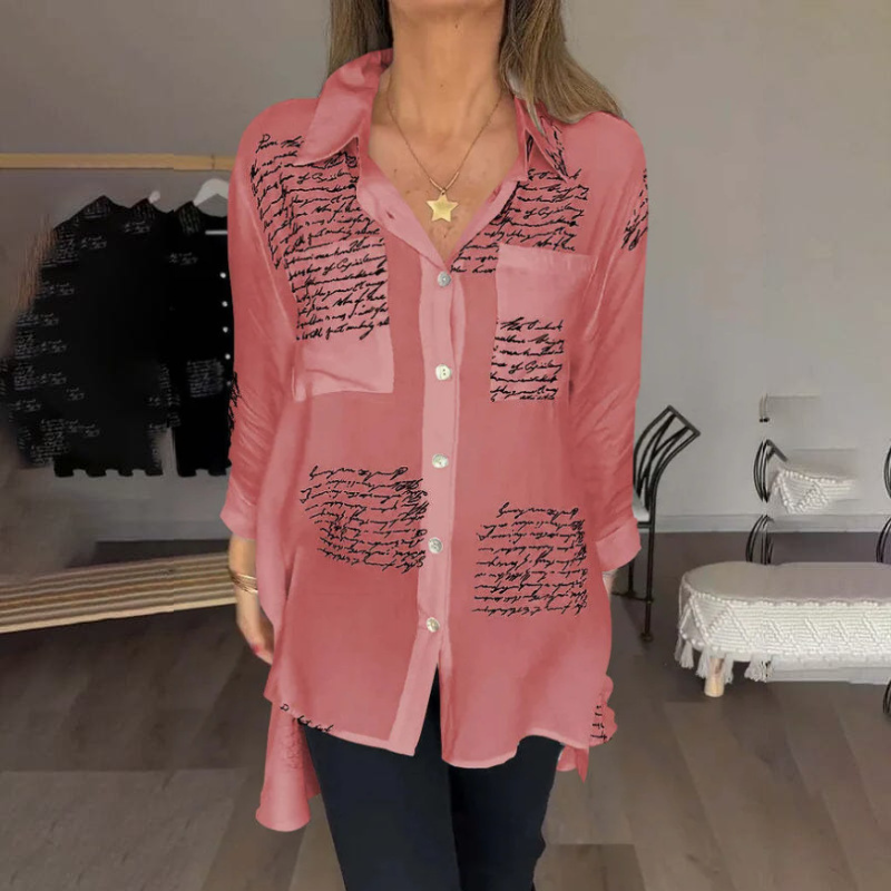 🎁Camisa con solapa a la moda con estampado de letras