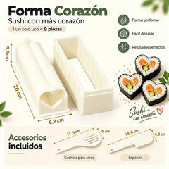 🍣 Kit de moldes para sushi y onigiri – incluye formas de corazón, cuadrado y redondo, guía de corte y accesorios 🍱