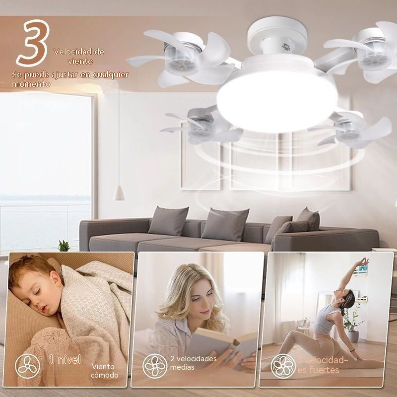 【50% de descuento en pedidos realizados hoy】Ventilador dron de cuatro aspas, bombilla E27 y mando a distancia
